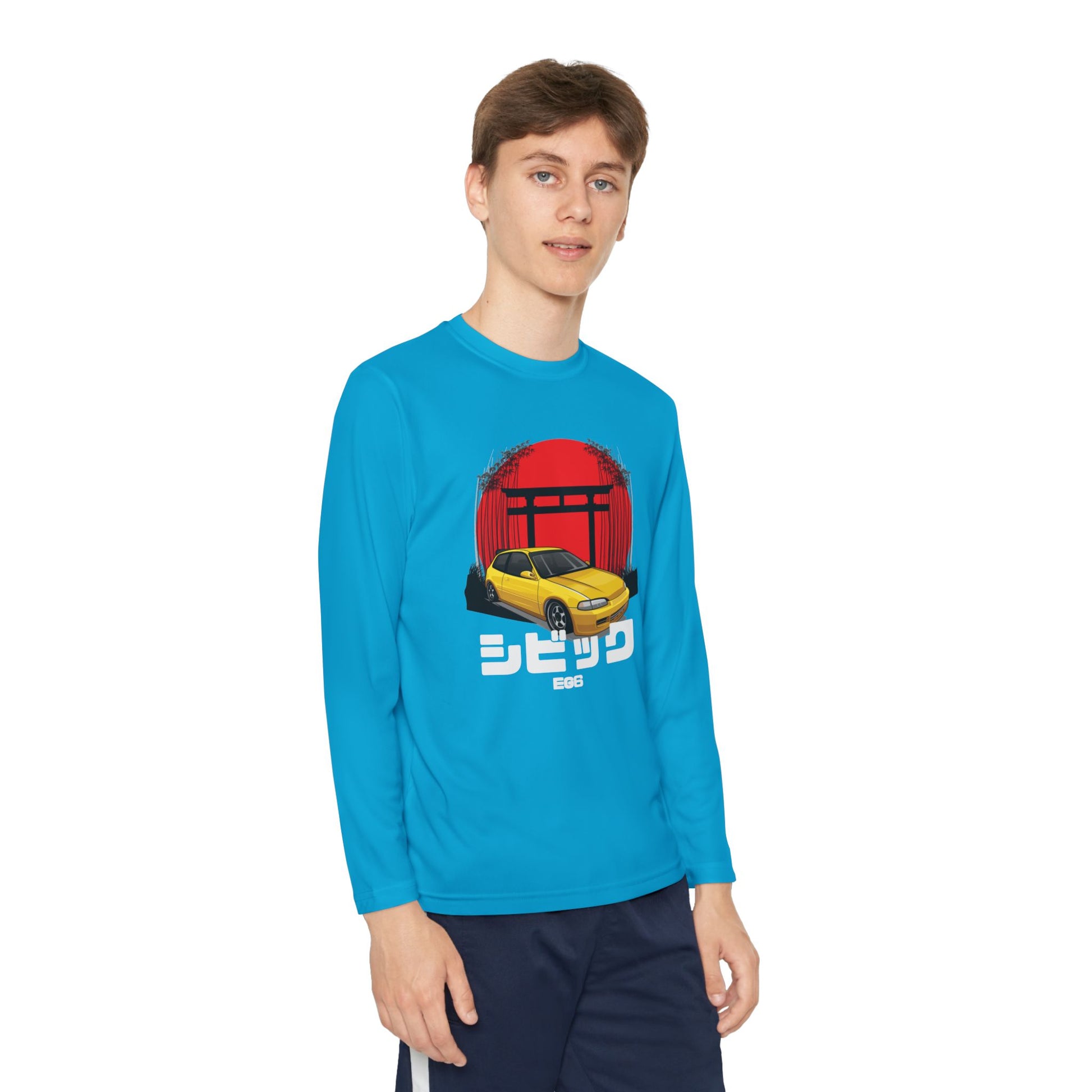 Civic Estilo Youth Long Sleeve Car Graphic Tee - Stylish & Sporty T-shirt Design - CreativeRino