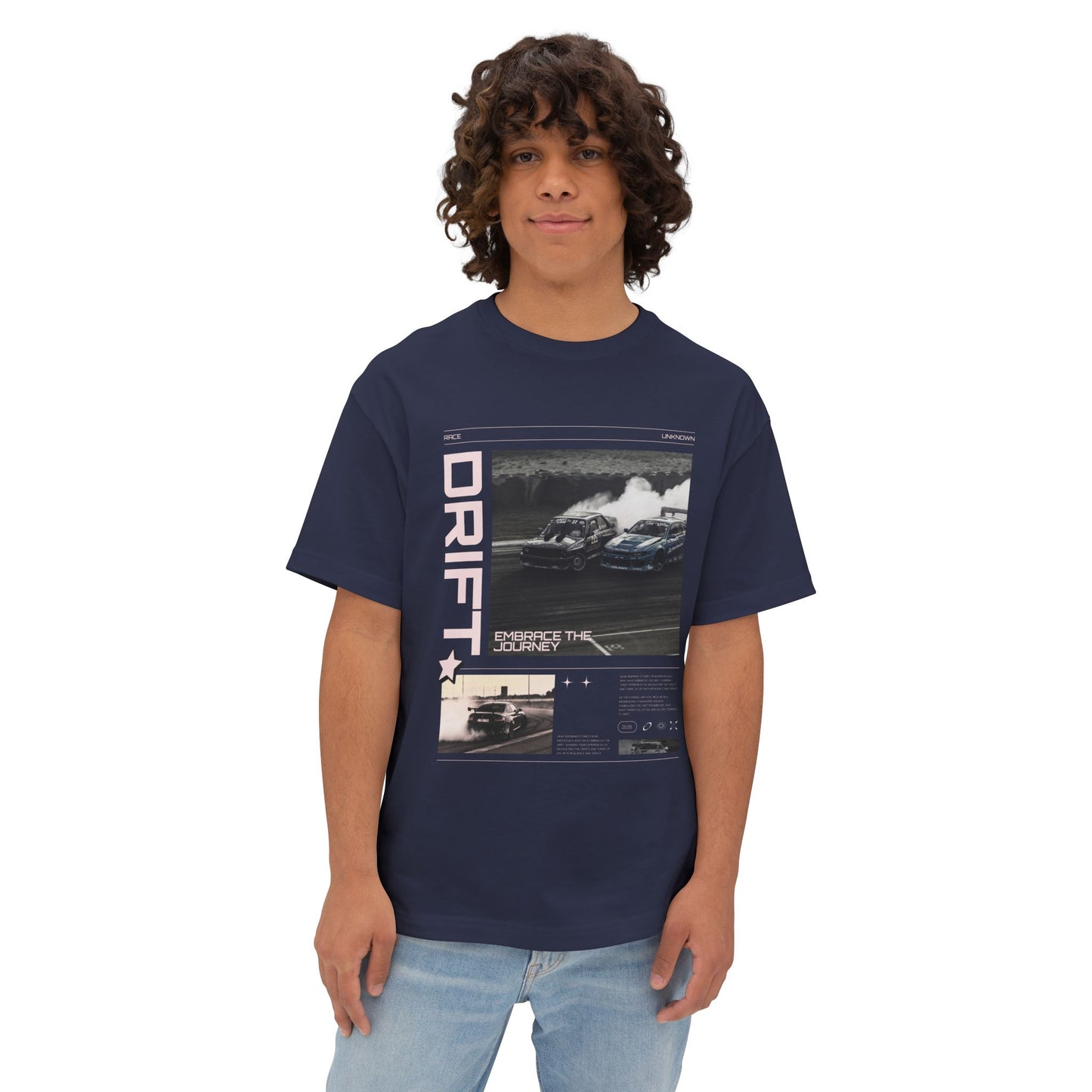 Unisex Oversized Boxy Tee - Drift Racing Graphic T-Shirt - Embrace the Journey - CreativeRino