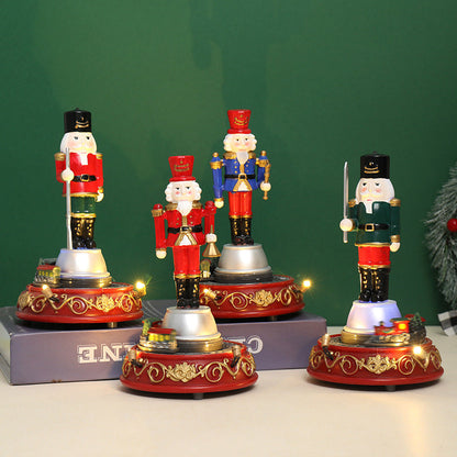 Luminous Musical Christmas Village Ornament Decor | Resin Walnut Soldier, Rotating Train & House eprolo