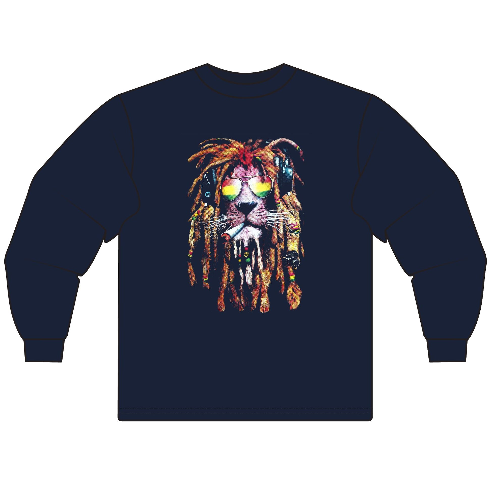 Reggae Lion Long Sleeve T-Shirt - Unisex Graphic Tee for Music Lovers - CreativeRino