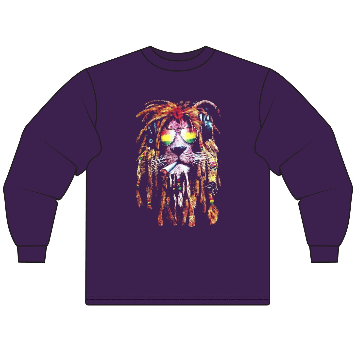 Reggae Lion Long Sleeve T-Shirt - Unisex Graphic Tee for Music Lovers - CreativeRino