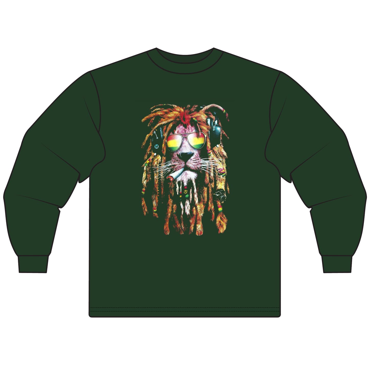 Reggae Lion Long Sleeve T-Shirt - Unisex Graphic Tee for Music Lovers - CreativeRino