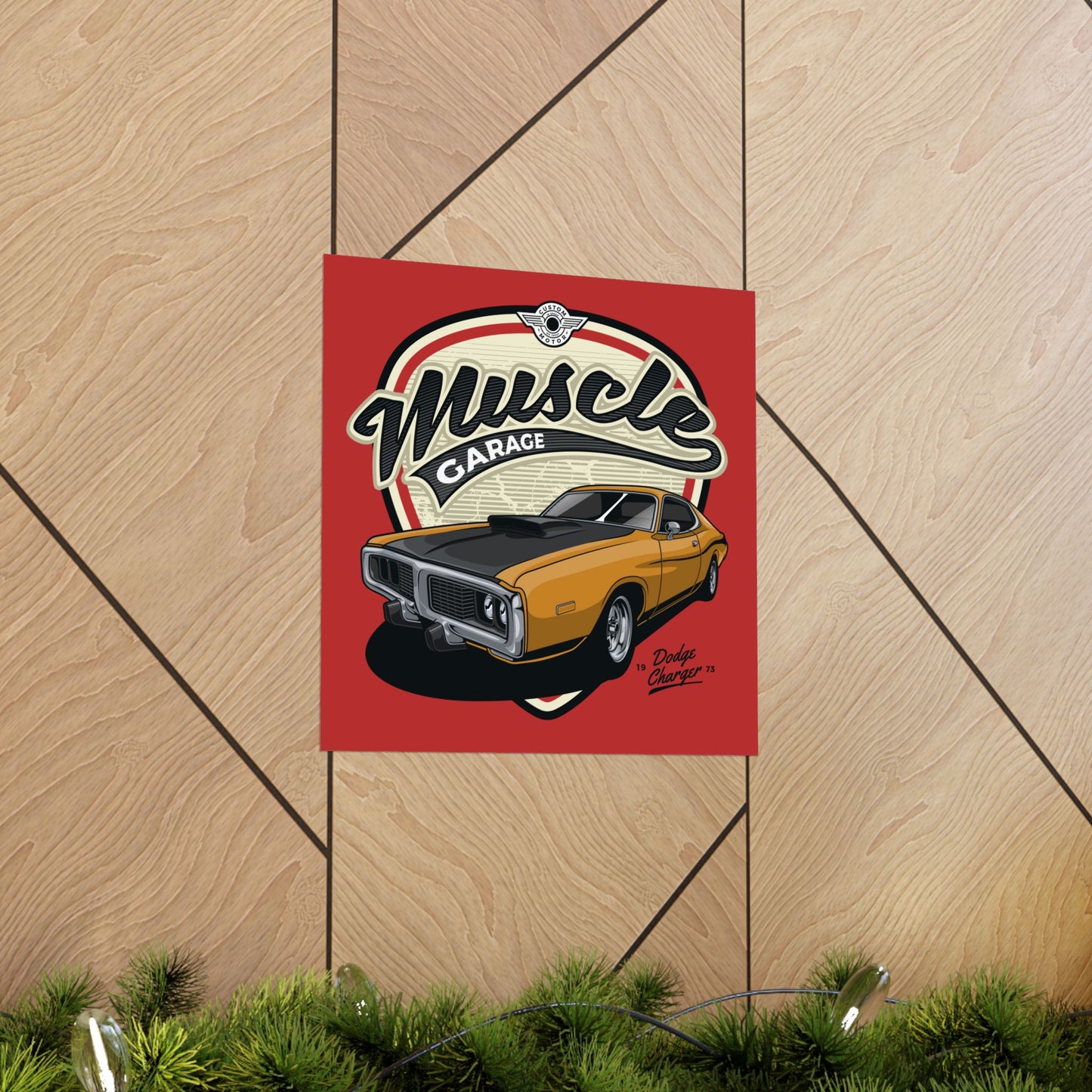 Muscle Garage Vintage Car Poster - Classic Dodge Charger Art Print for Auto Enthusiasts - CreativeRino