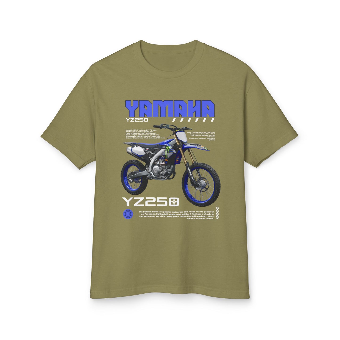 Yamaha YZ250 Heavyweight Cotton Tee - Motorcycle Graphic T-Shirt for Bikers - CreativeRino