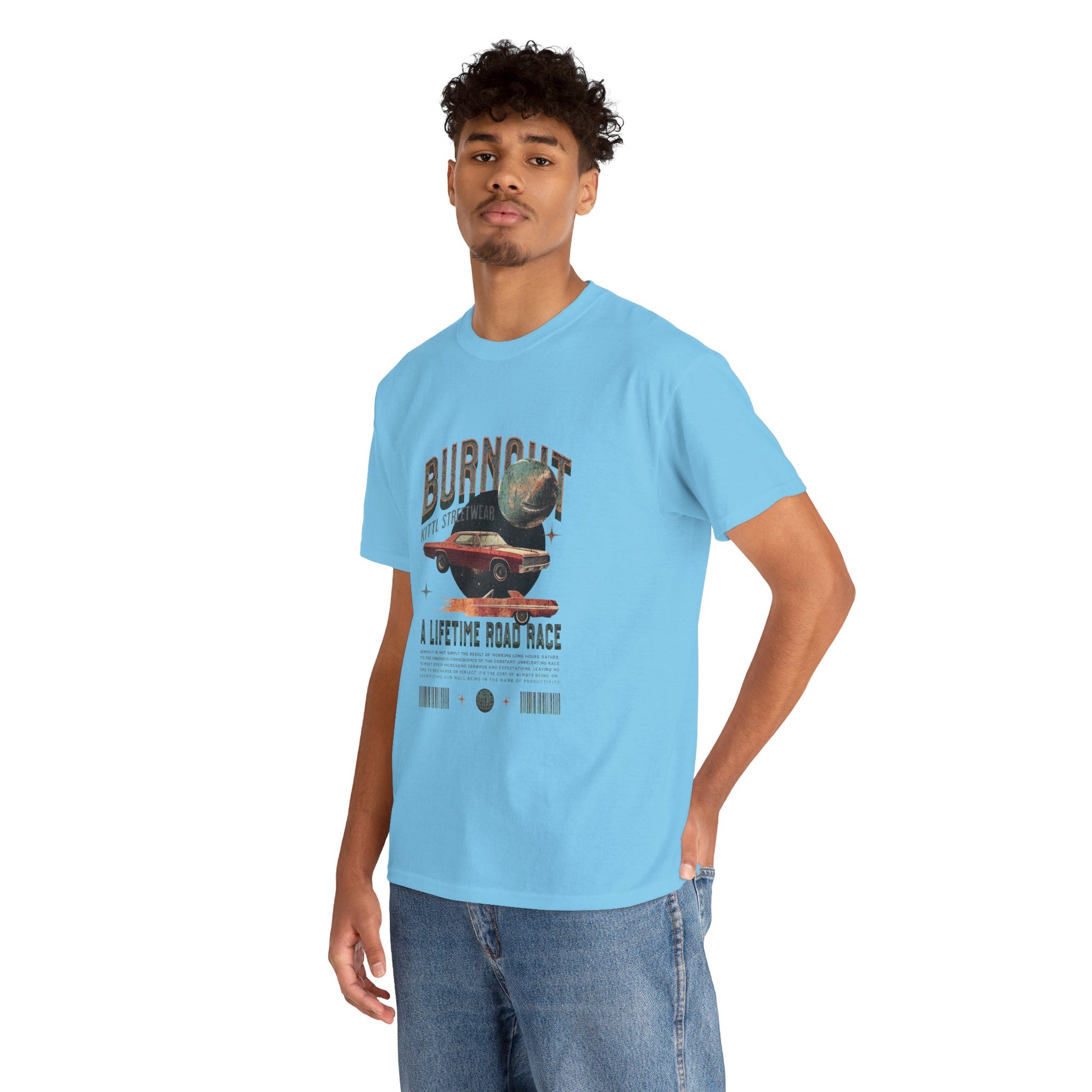 Burnout Road Race Unisex Heavy Cotton Tee - Vintage Graphic T-Shirt for Car Enthusiasts - CreativeRino