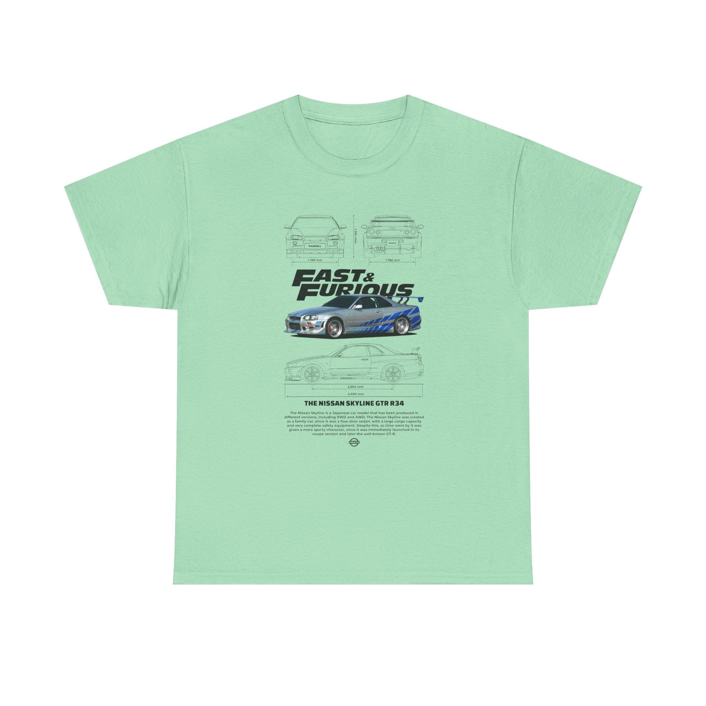 Fast & Furious Unisex Heavy Cotton Tee - Skyline GT-R 34 Graphic T-shirt - CreativeRino