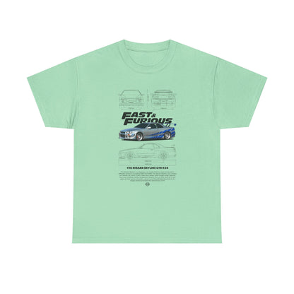 Fast & Furious Unisex Heavy Cotton Tee - Skyline GT-R 34 Graphic T-shirt - CreativeRino