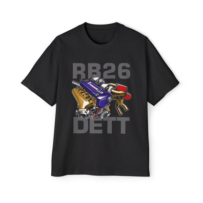 Men's Heavy Oversized Tee - RB26 DETT Engine Graphic T-Shirt for Car Enthusiasts - CreativeRino