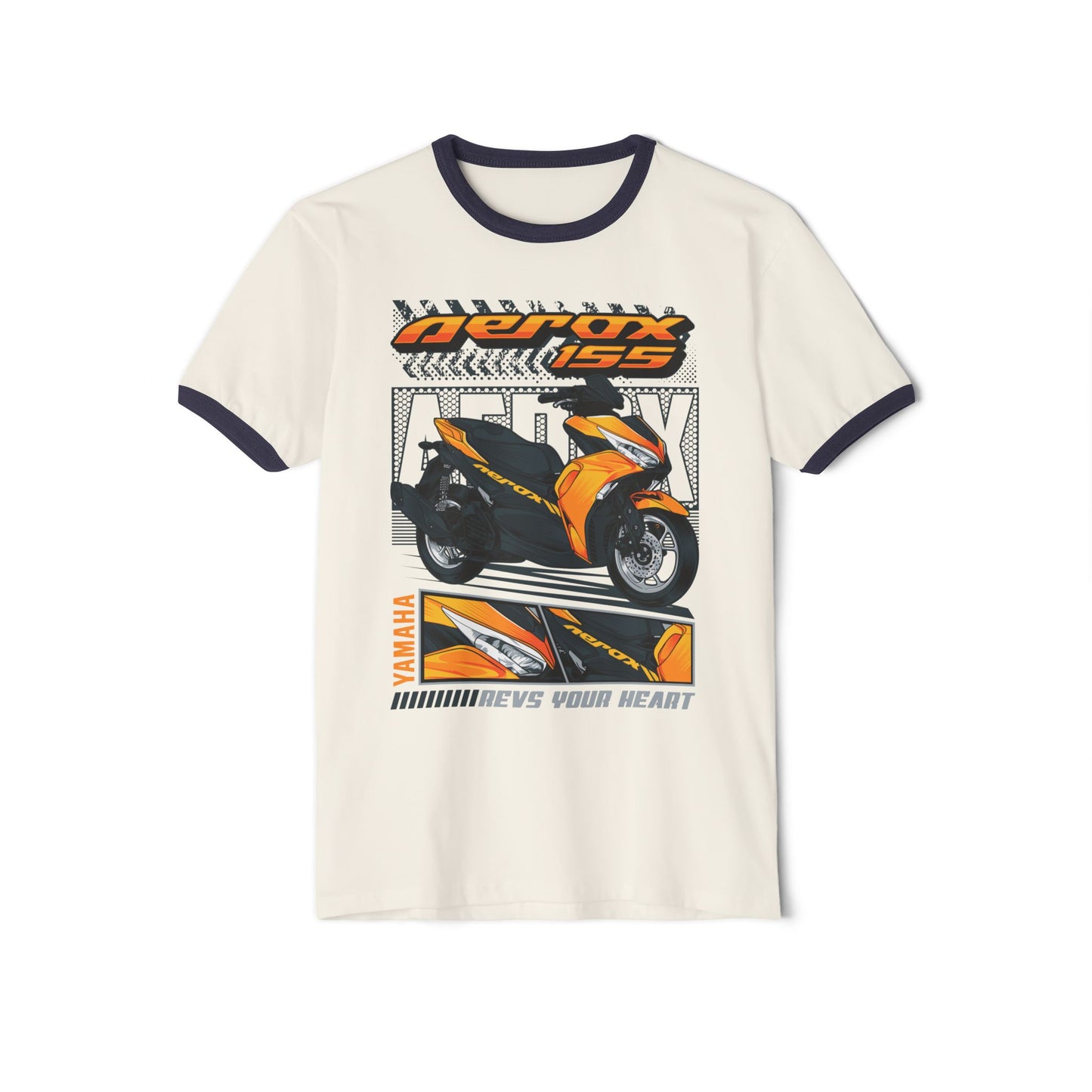 Yamaha Aerox Unisex Cotton Ringer T-Shirt - Rev Your Heart - CreativeRino