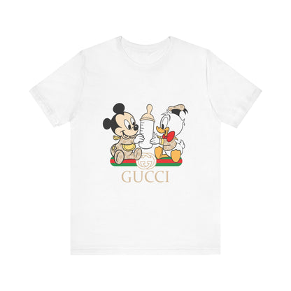 Cute Baby Mickey Mouse and Donald Duck Character Tee - Gucci Inspired Unisex Short Sleeve T-shirt - CreativeRino