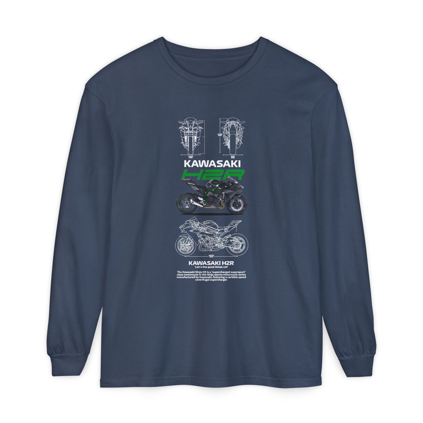 Kawasaki H2R Unisex Long Sleeve T-Shirt - Vintage Motorcycle Graphic Tee - CreativeRino