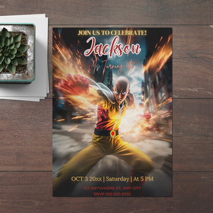 One Punch Man Birthday Invitation Template - CreativeRino