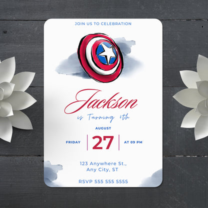 Captain America Birthday Invitation Template - CreativeRino