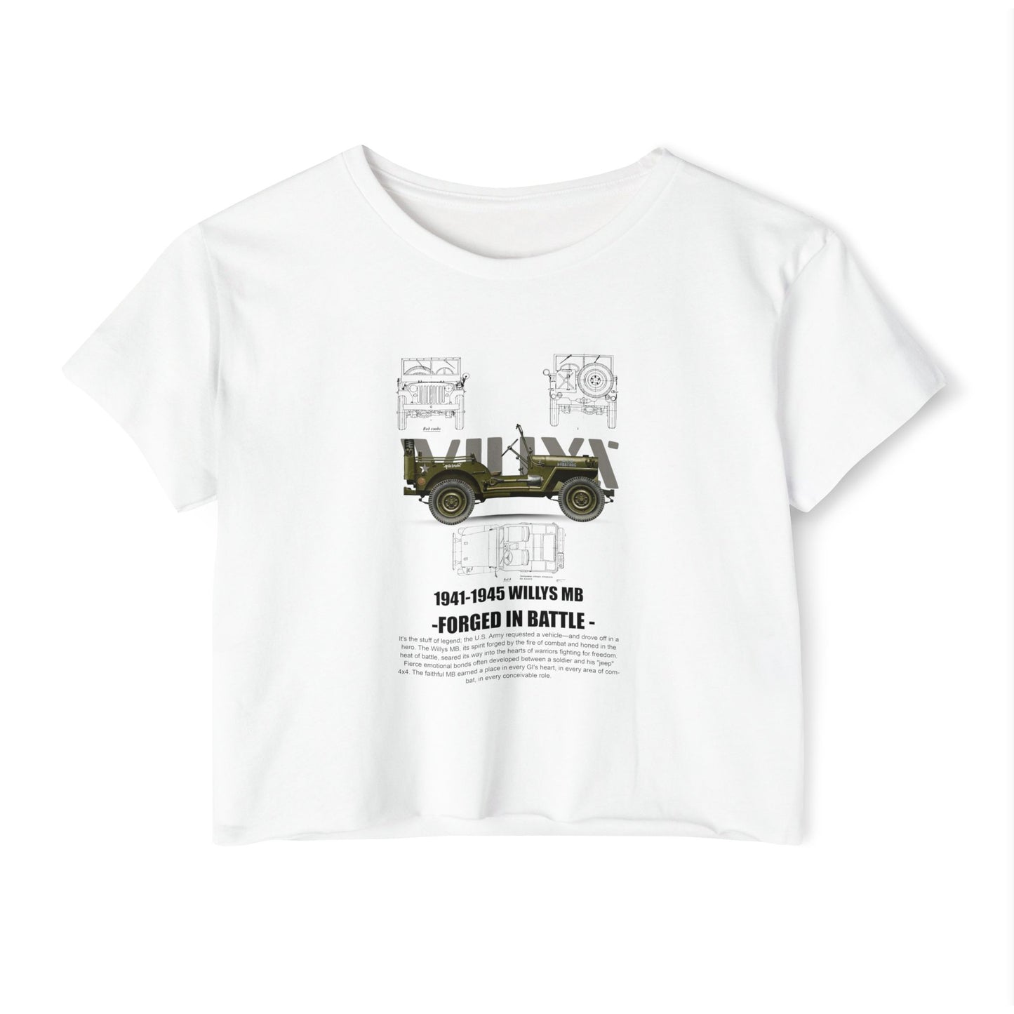 1941-1945 Willys MB Festival Crop Top - Vintage Military Graphic T-shirt for Women - CreativeRino