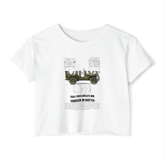 1941-1945 Willys MB Festival Crop Top - Vintage Military Graphic T-shirt for Women - CreativeRino