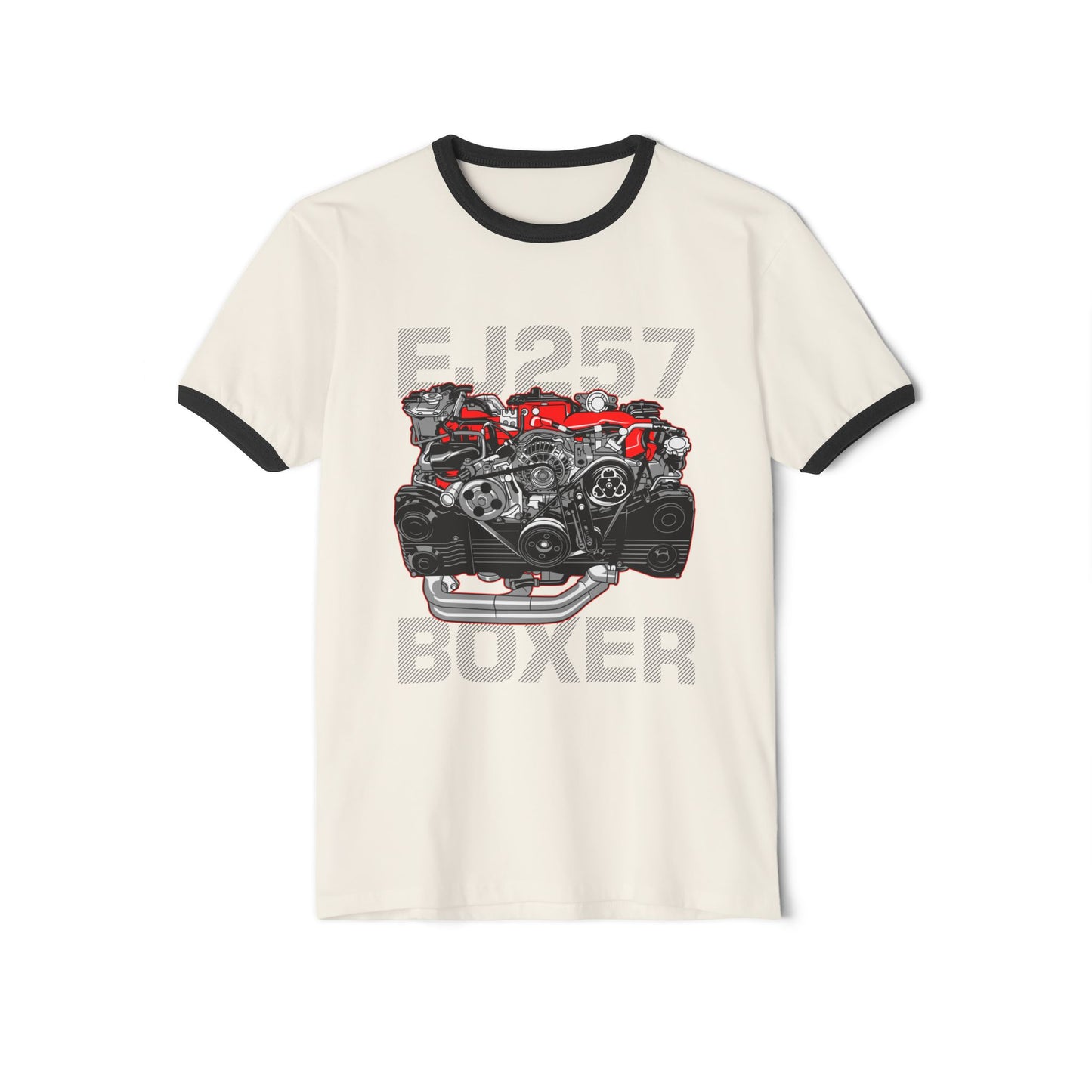 FJ257 Boxer Engine Ringer T-Shirt - Unisex Cotton Tee for Car Enthusiasts - CreativeRino