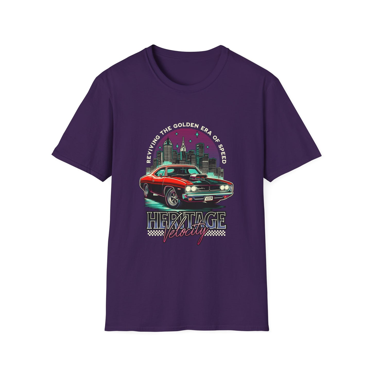 Heritage Velocity Unisex Softstyle T-Shirt - Retro Car Design for Classic Car Lovers - CreativeRino