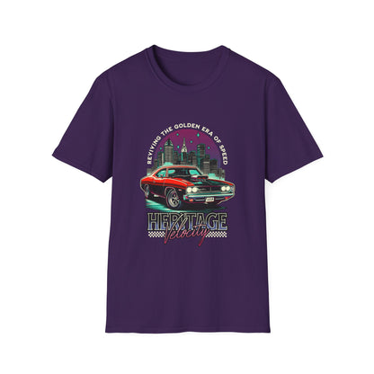 Heritage Velocity Unisex Softstyle T-Shirt - Retro Car Design for Classic Car Lovers - CreativeRino