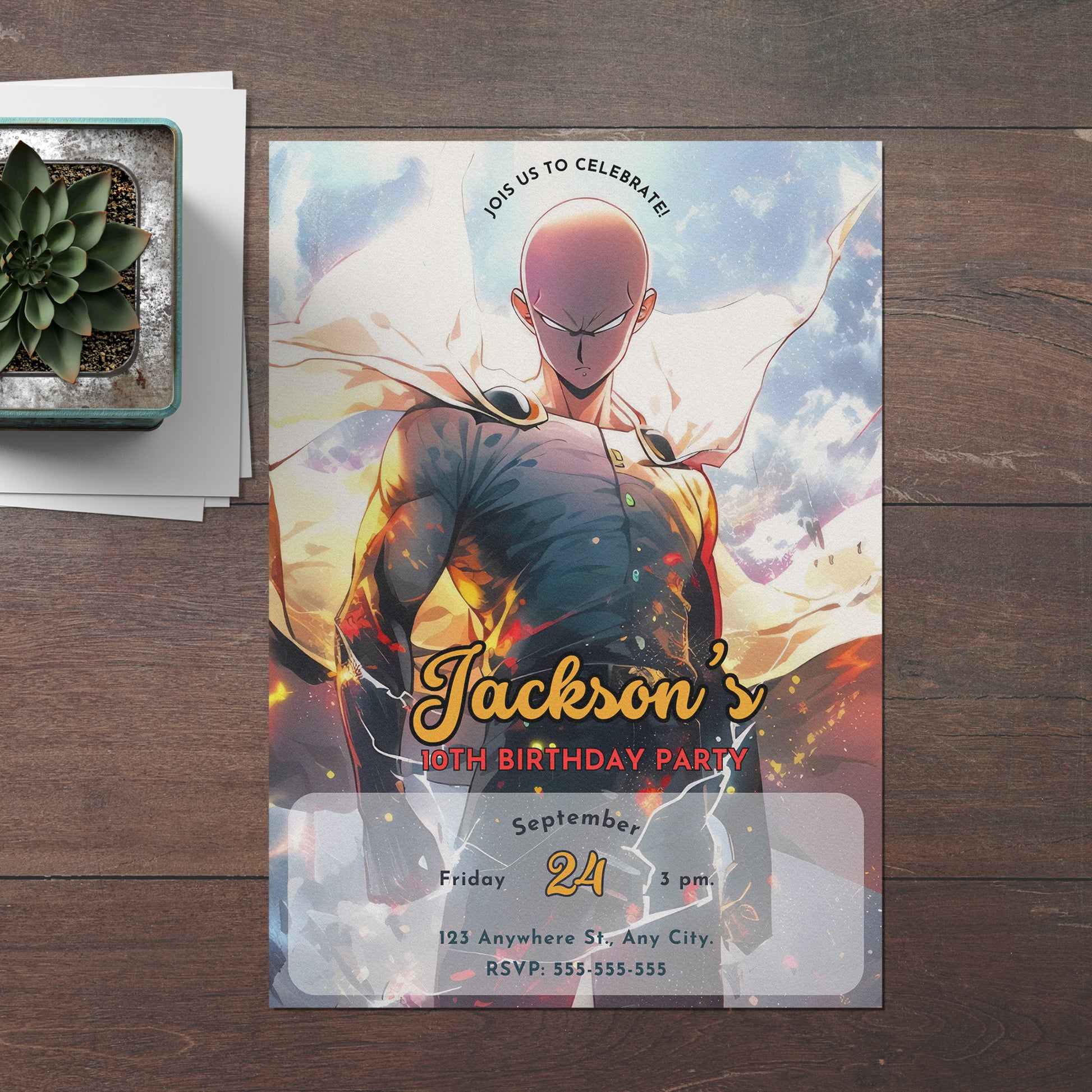 One Punch Man Birthday Invitation Template - CreativeRino