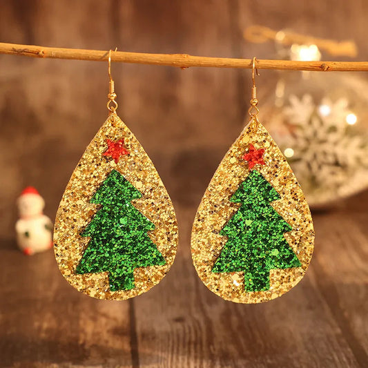 Lightweight PU Leather Christmas Tree Drop Earrings | Festive Holiday Jewelry eprolo