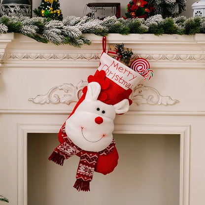 3D Elderly Elk Knitted Christmas Socks, Holiday Gift Bag & Decor, Red