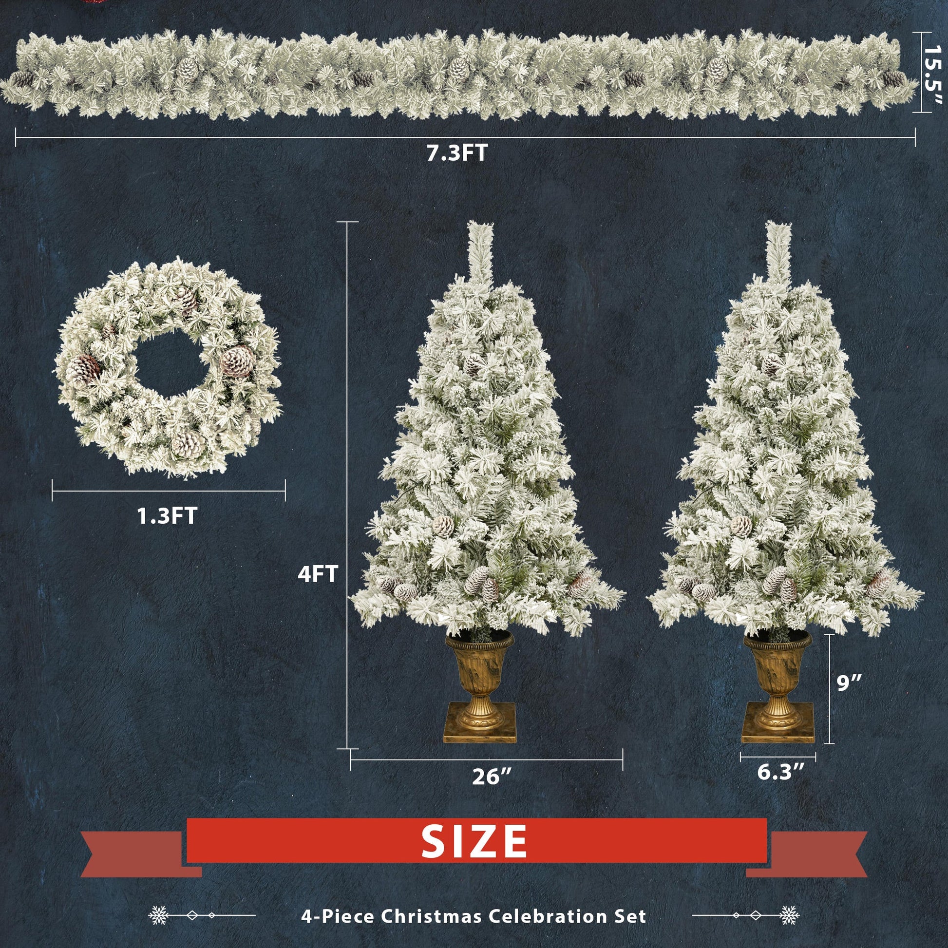 Deluxe 4-Piece Pre-Lit Christmas Tree & Garland Set | LED Entrance & Flower Decor eprolo