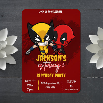 Deadpool & Wolverine Birthday Invitation Template - CreativeRino