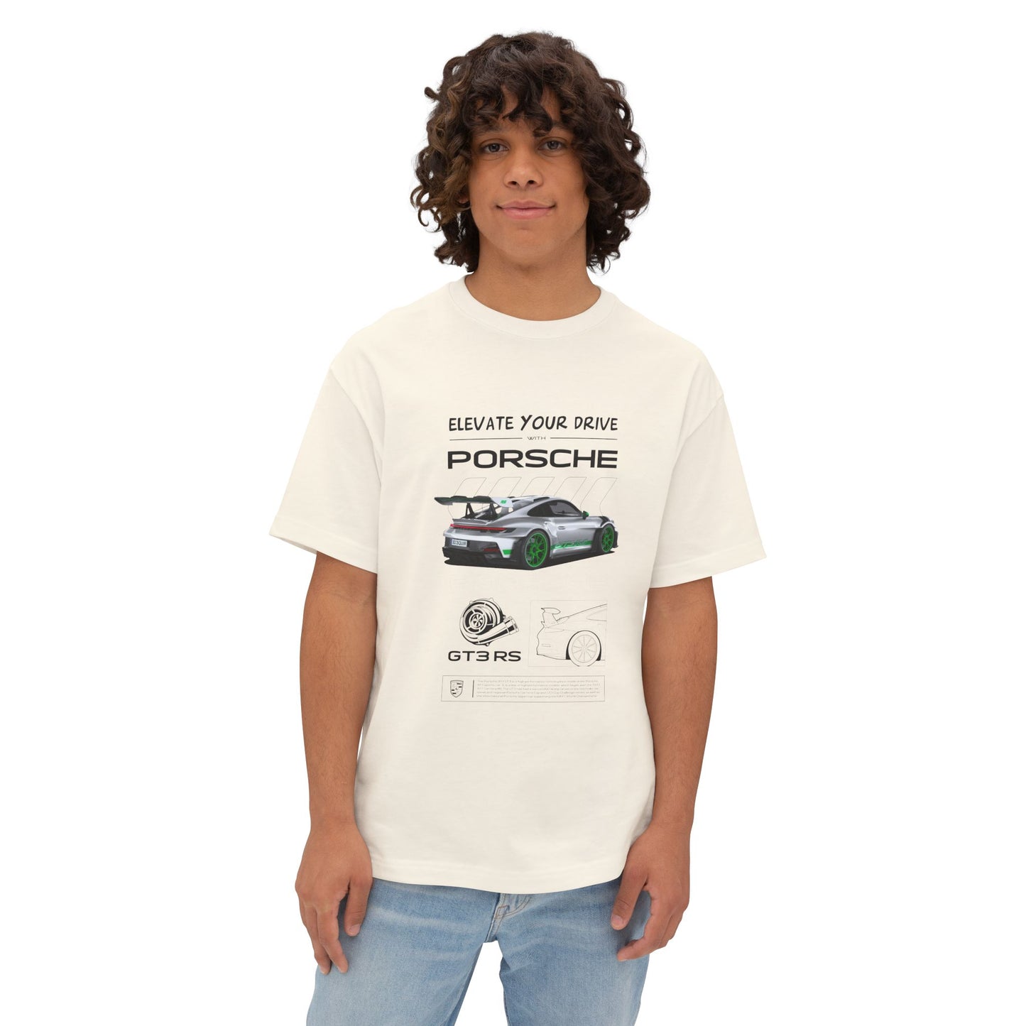 Elevate Your Drive Unisex Oversized Boxy Tee - Porsche GT3RS Graphic T-Shirt - CreativeRino