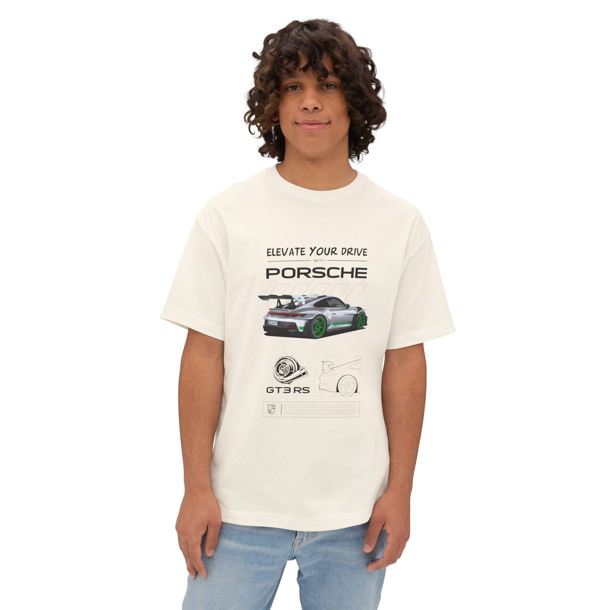 Elevate Your Drive Unisex Oversized Boxy Tee - Porsche GT3RS Graphic T-Shirt - CreativeRino