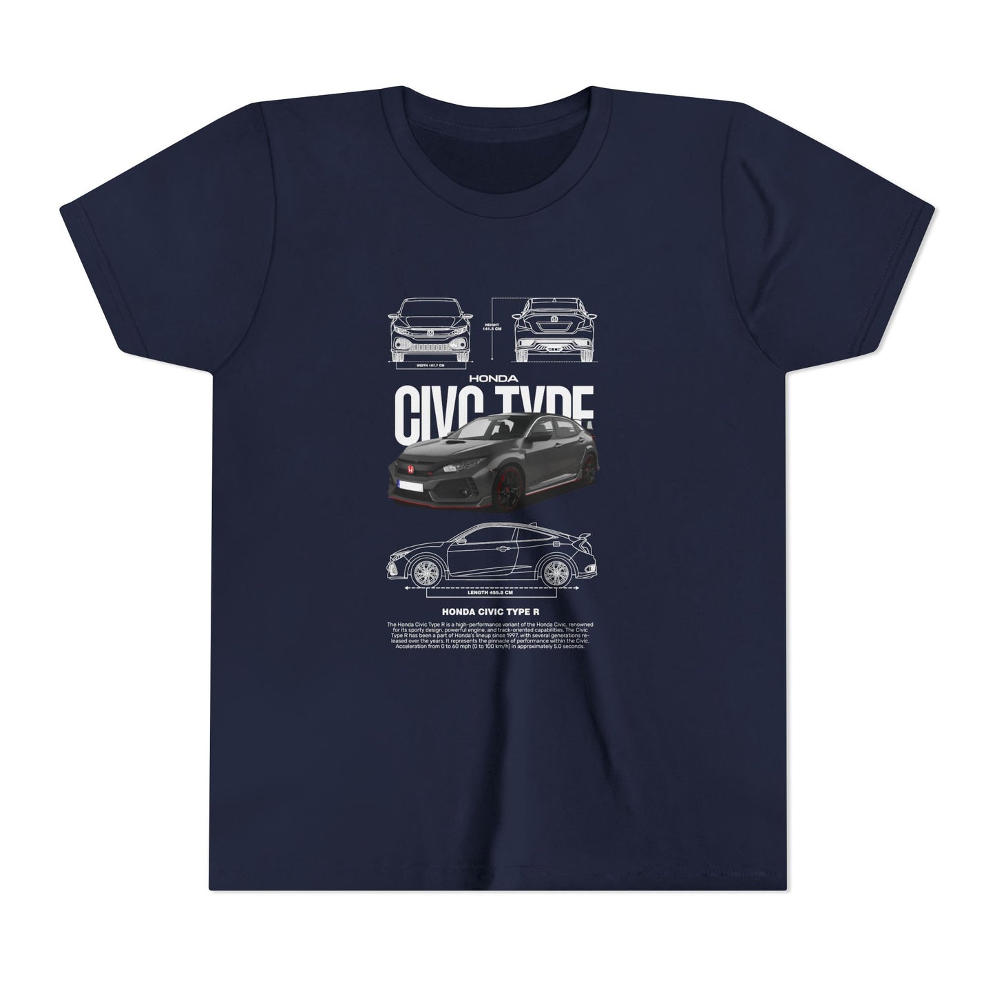 Honda Civic Type R Youth Short Sleeve Tee - Cool Car Graphic Tee for Young Car Enthusiasts - CreativeRino