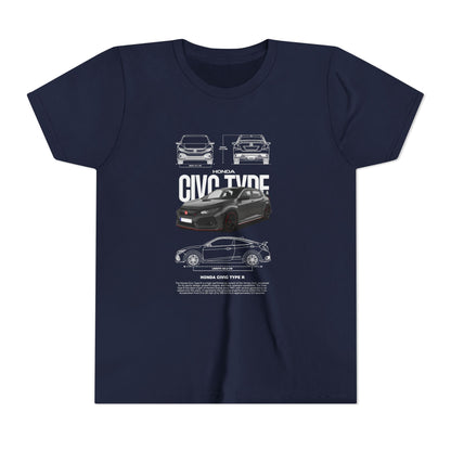 Honda Civic Type R Youth Short Sleeve Tee - Cool Car Graphic Tee for Young Car Enthusiasts - CreativeRino