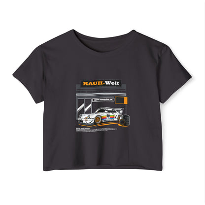 Rauh-Welt Women's Festival Crop Top - Stylish Orange Graphic T-shirt for Car Enthusiasts - CreativeRino