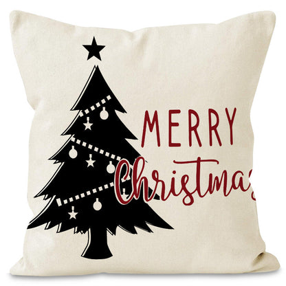 Christmas Tree & Snowflake Printed Pillow Cover | Rustic Linen Cushion Case for Holiday Party & Sofa Decor eprolo