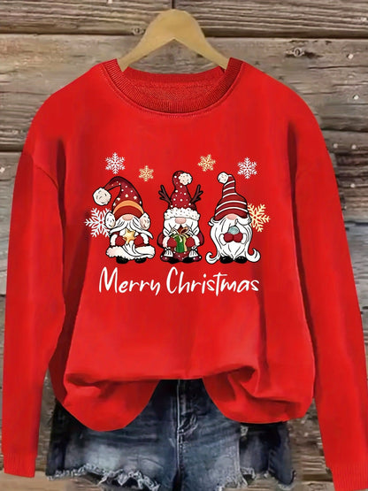 Women's Plus Size Christmas Gnome Print Pullover Sweatshirt | Cozy Holiday Crewneck Jumper eprolo
