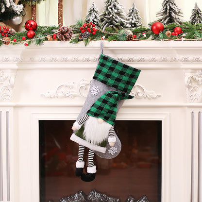 Faceless Forester Christmas Stocking | Red Plaid Dwarf Gnome Hanging Doll & Candy Gift Bag Decoration eprolo