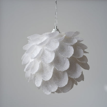 Elegant White Petal Christmas Ball Ornament | Sparkling Foam Decoration for Winter Wonderland Christmas Tree eprolo