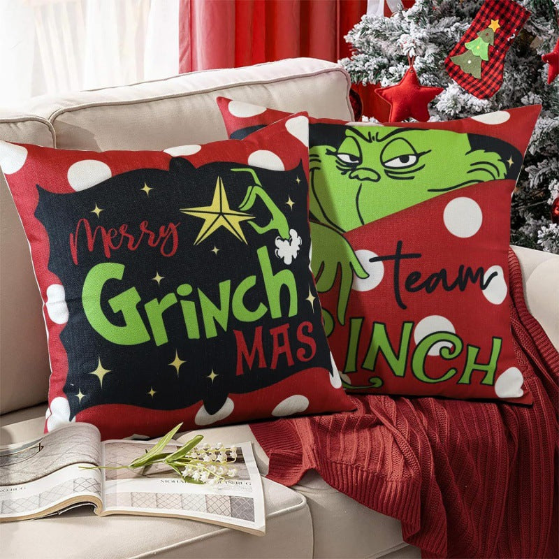 'Merry Grinchmas' Greentown Christmas Pillow Cover | Festive Grinch Sofa Cushion Case & Holiday Home Decor eprolo