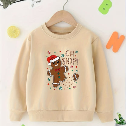 Toddler Girl Gingerbread Graphic Crew Neck Sweatshirt | Cute Christmas Cookie Pullover | Kids Holiday Party Jumper