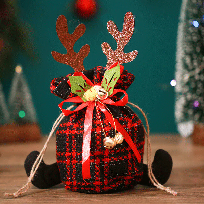 Antlers & Plaid Christmas Apple Bag | Children's Christmas Eve Gift Bag | Kindergarten Candy & Small Present Pouch eprolo