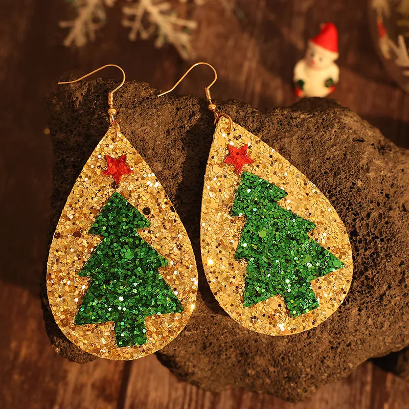 Lightweight PU Leather Christmas Tree Drop Earrings | Festive Holiday Jewelry eprolo
