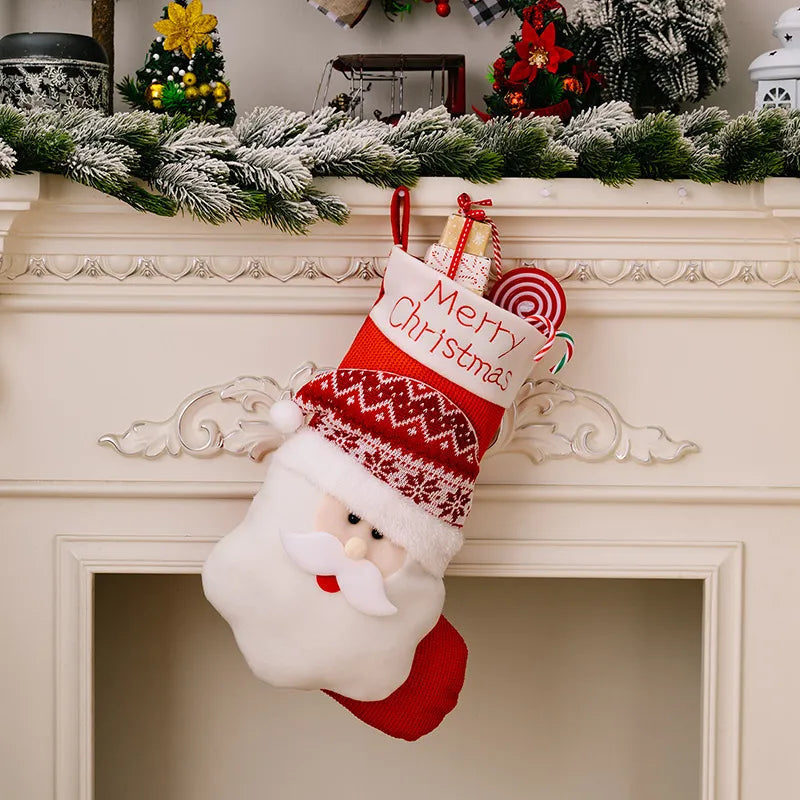 3D Elderly Elk Knitted Christmas Socks, Holiday Gift Bag & Decor, Red eprolo