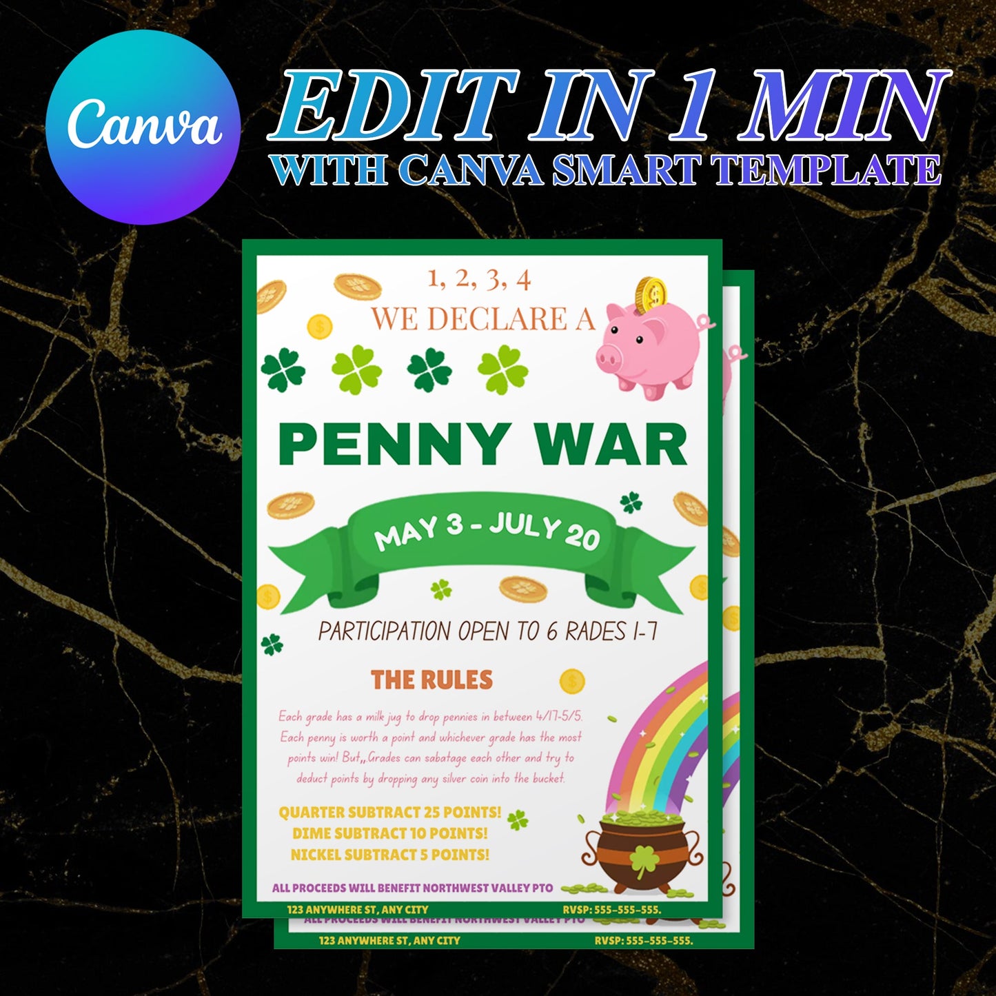 Penny War Fundraiser Flyer Invite Template CreativeRino