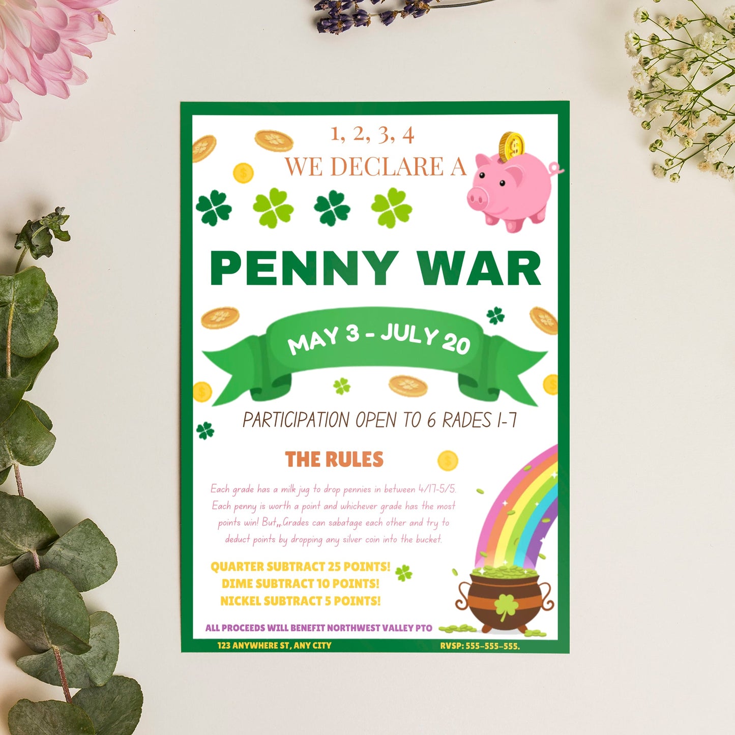 Penny War Fundraiser Flyer Invite Template CreativeRino