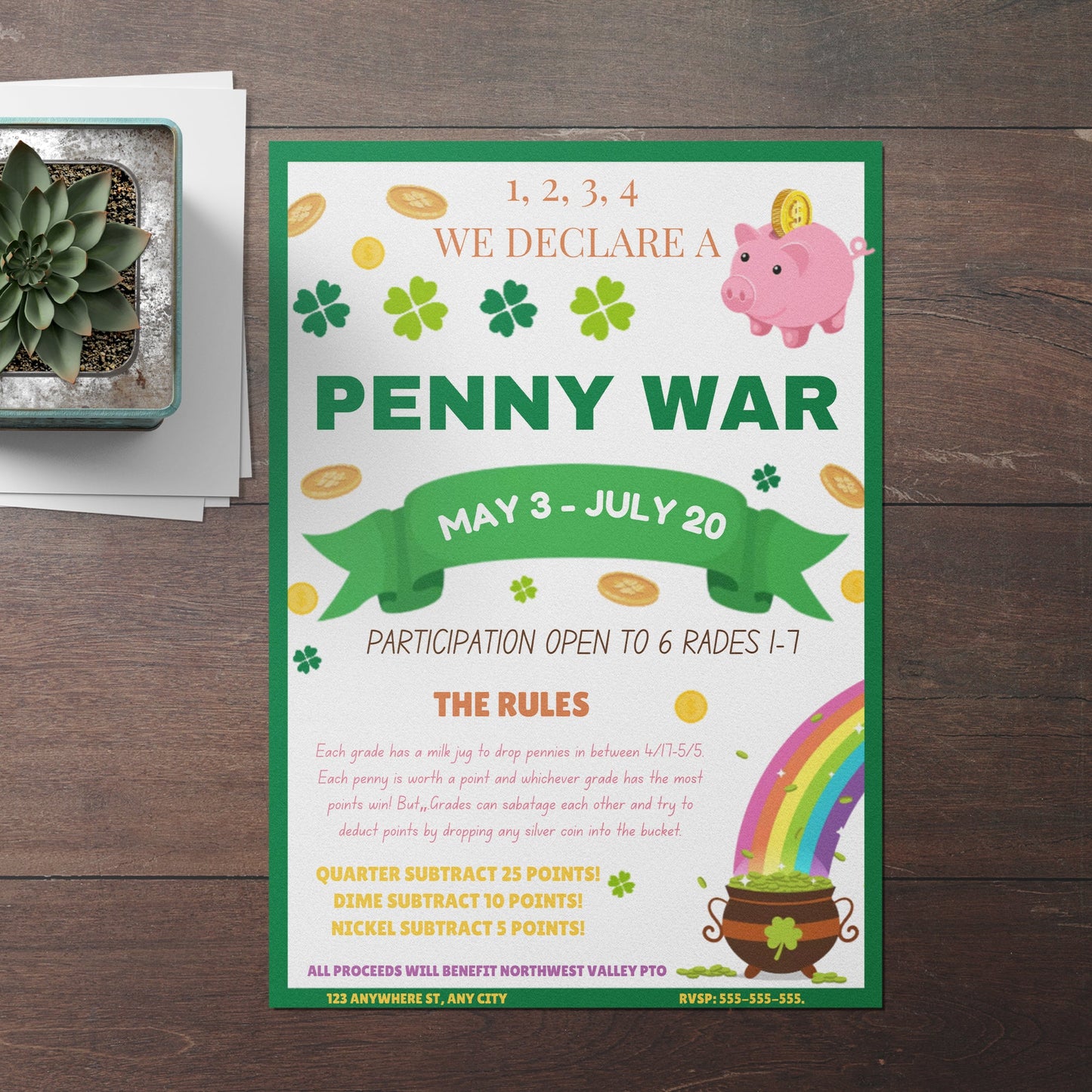 Penny War Fundraiser Flyer Invite Template CreativeRino