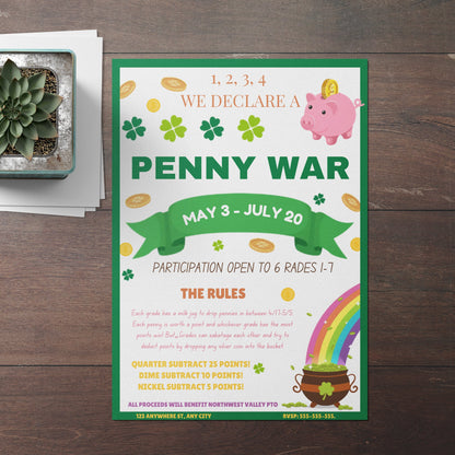 Penny War Fundraiser Flyer Invite Template CreativeRino