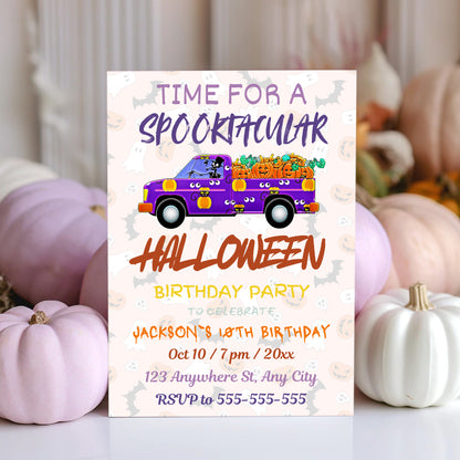 Time For A Spooktacular Halloween Truck Invitation Template - CreativeRino
