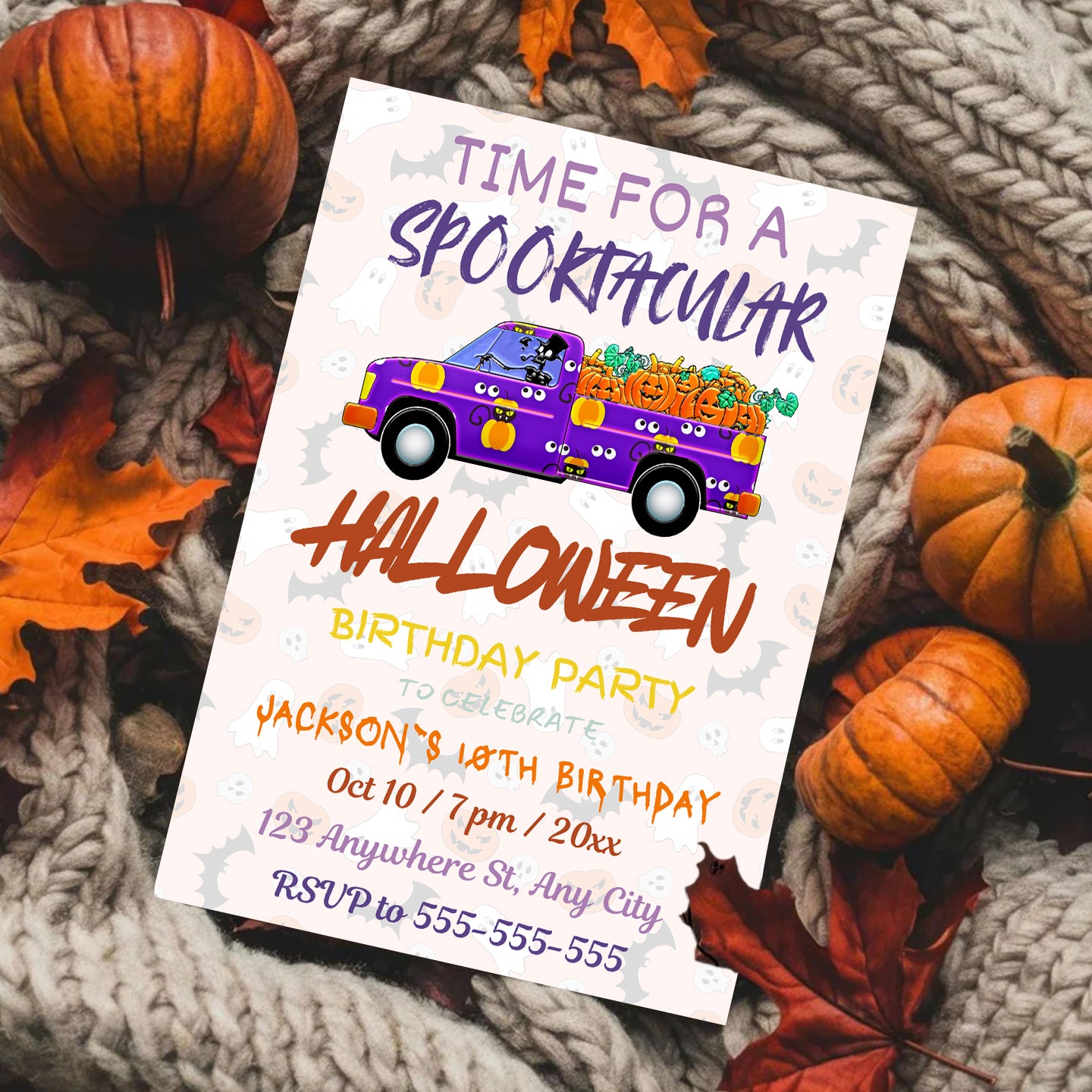 Time For A Spooktacular Halloween Truck Invitation Template - CreativeRino