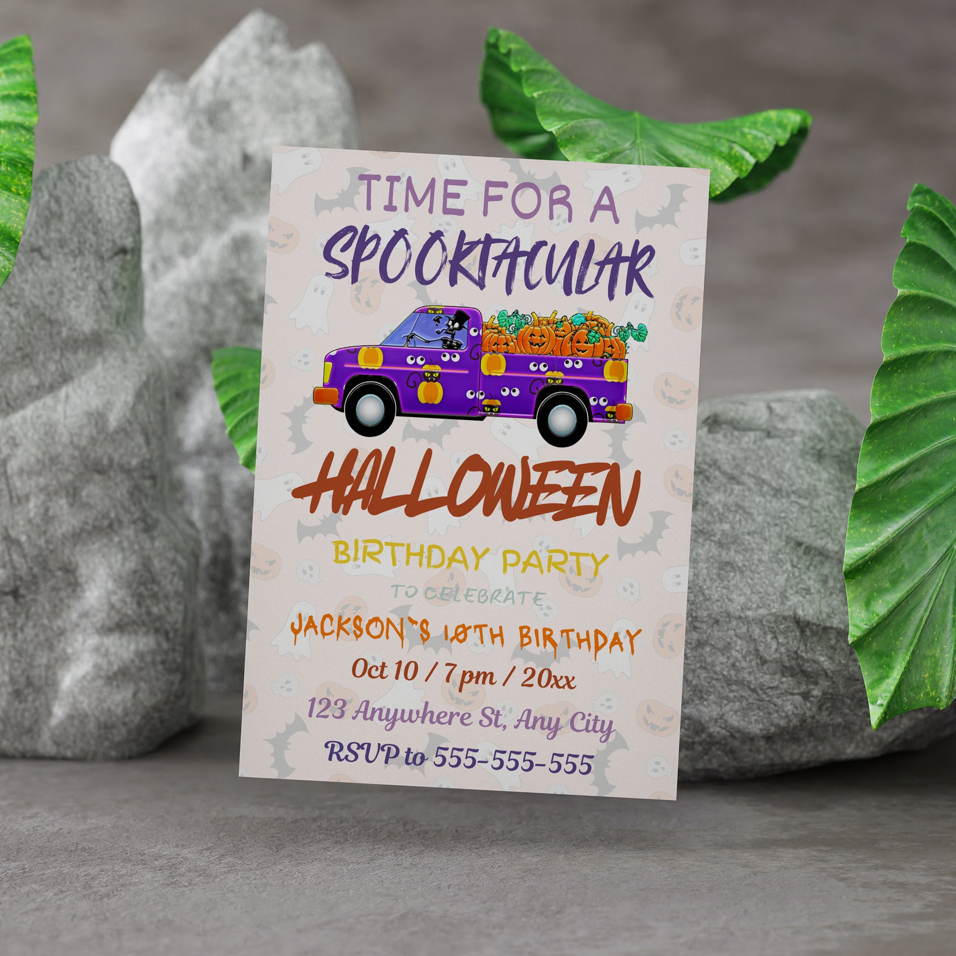 Time For A Spooktacular Halloween Truck Invitation Template - CreativeRino