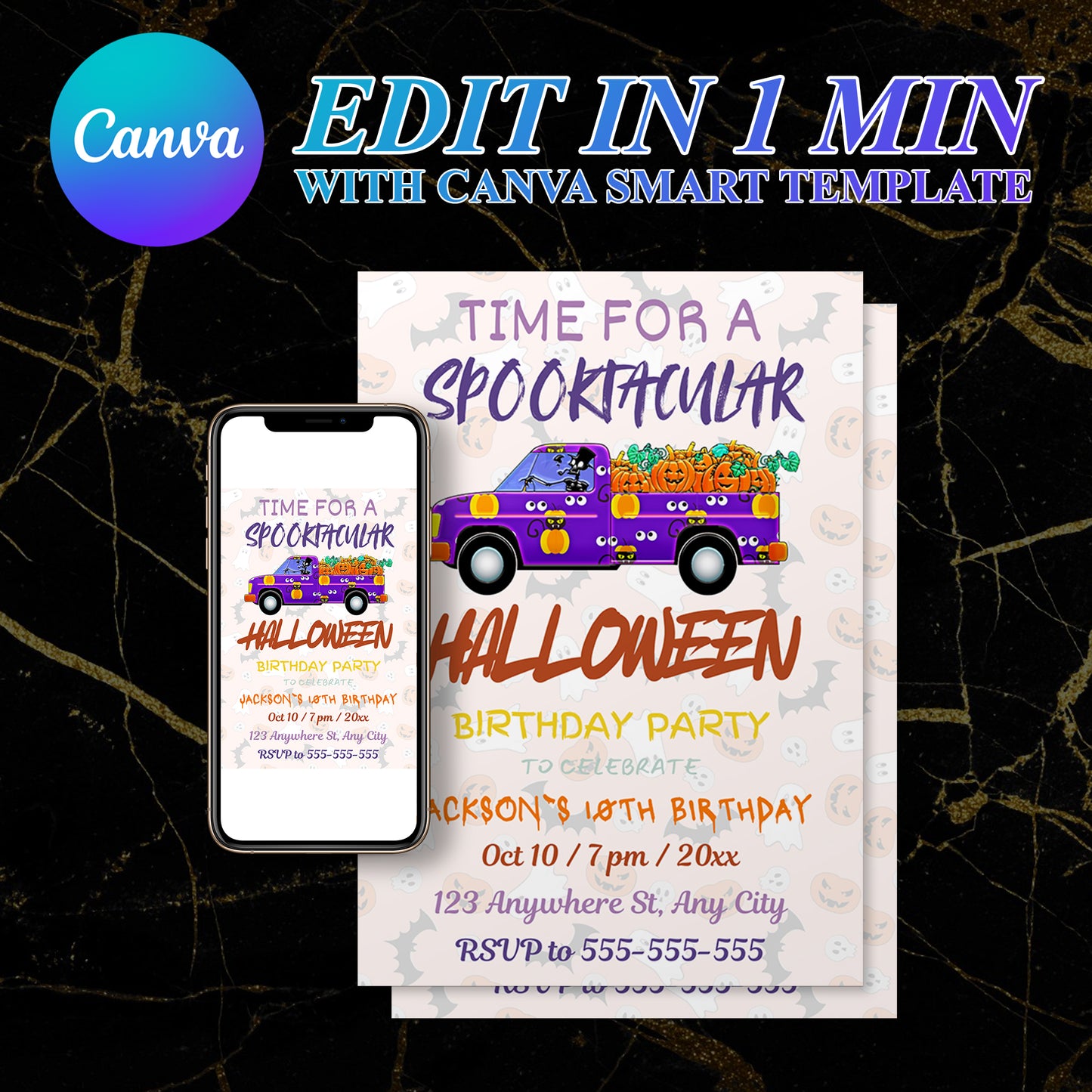 Time For A Spooktacular Halloween Truck Invitation Template - CreativeRino
