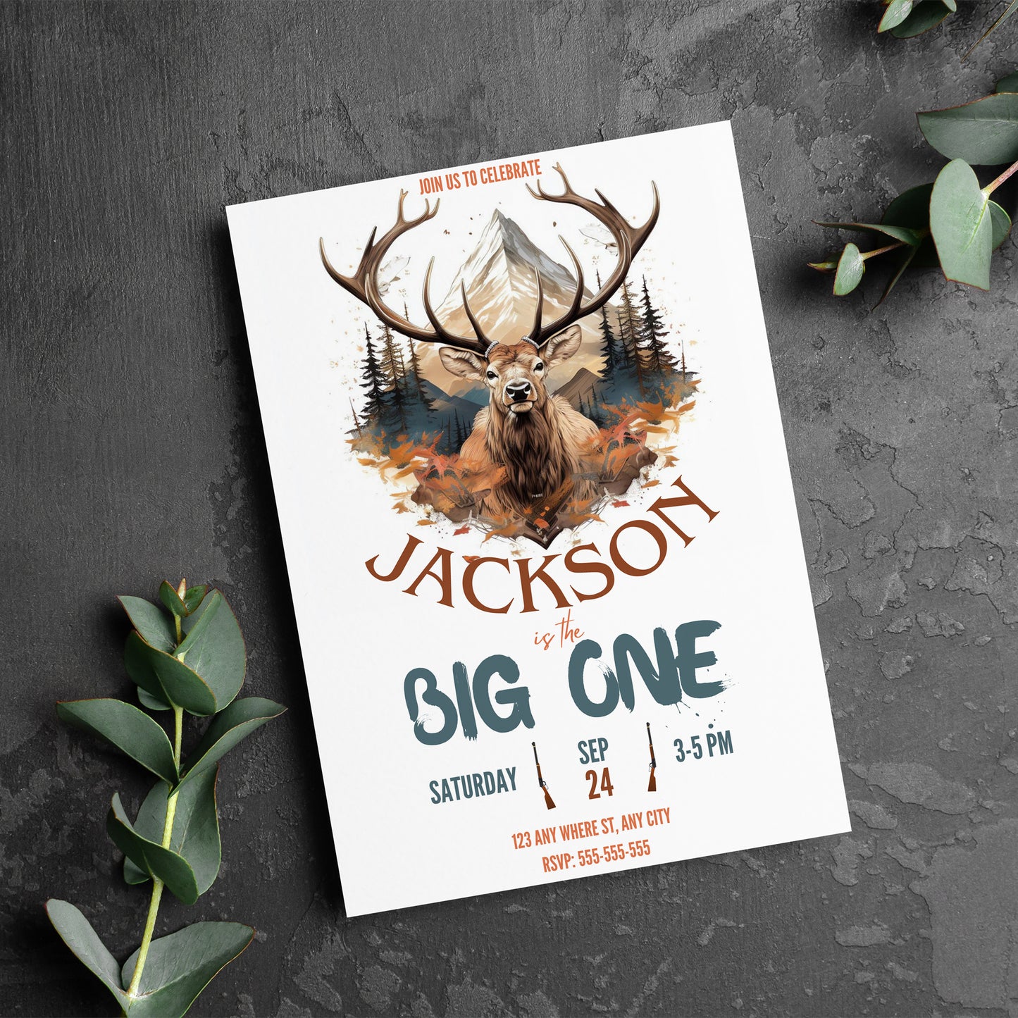 The Big One Hunting Birthday Invitation Template